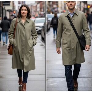 Vintage Burberry Unisex Khaki Single Breasted Trench Coat w/ Removable Lining XL